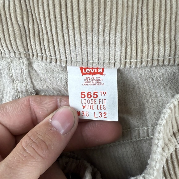 Levis 565‎ Pants Men's 36x32 Brown Corduroy Vintage Y2K Wide Leg Retro Baggy USA - Picture 3 of 11
